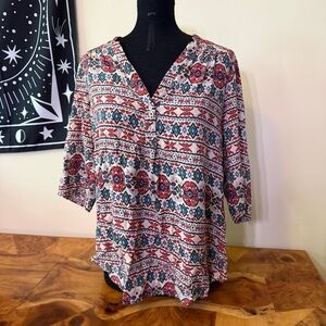 Color Lounge 1X Blouse Flowy Top Geometric Colorful Boho Western